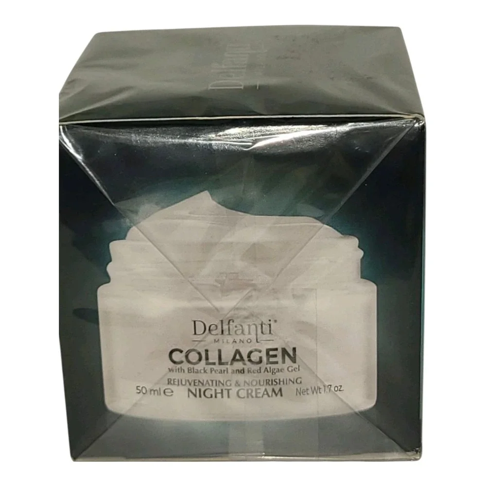 Delfanti Milano Collagen Night Cream Black Pearl‎ & Red Algae Gel 1.7 Oz NEW